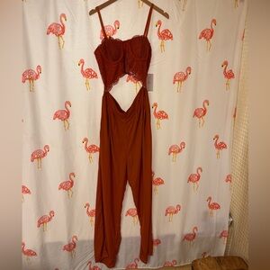 Orange lace and chiffon jumpsuit